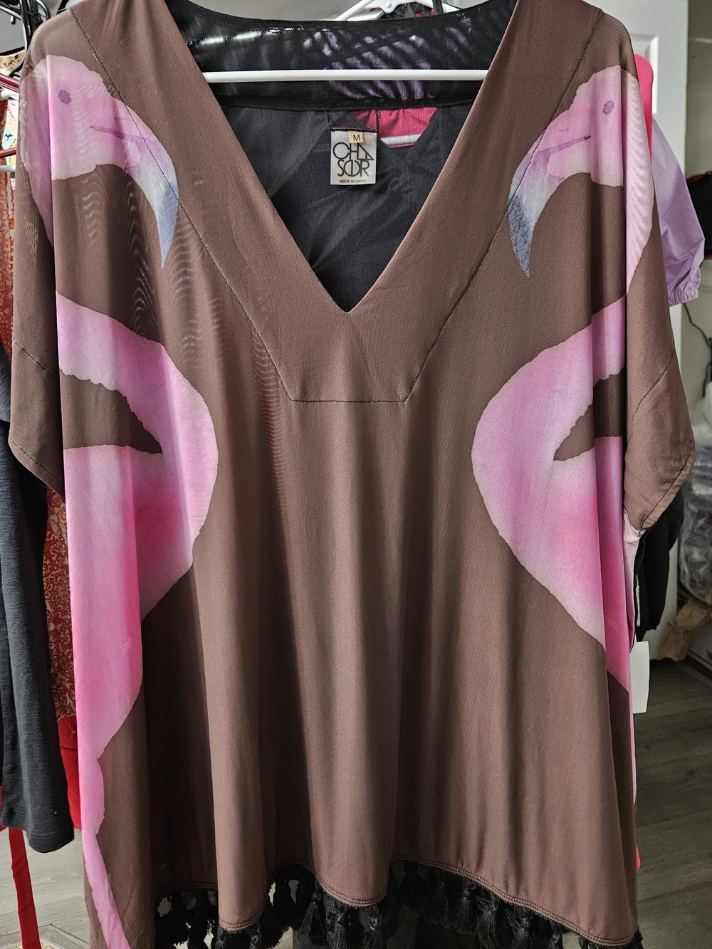 CHASER Brown V-Neck Tunic with Pink Trim Swim Cover